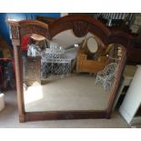 ARTS & CRAFTS STYLE OAK FRAMED OVERMANTLE MIRROR.