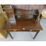 20TH CENTURY MAHOGANY WRITING DESK WITH SINGLE PANEL DOOR OVER BASE WITH 2 DRAWERS ON SQUARE