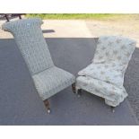19TH CENTURY OVERSTUFFED TALL BACK CHAIR ON TURNED SUPPORTS AND OVERSTUFFED CHAIR ON TURNED