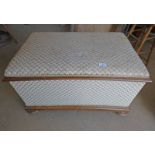 19TH CENTURY OAK OTTOMAN WITH PADDED LIFT UP TOP ON BUN FEET