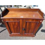 19TH CENTURY MAHOGANY CABINET WITH 3/4 GALLERY TOP & SHELVED INTERIOR BEHIND 2 PANEL DOORS.