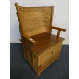 OAK ORKNEY CHAIR WITH RUSHWORK BACK AND 2 DRAWERS TO BASE.