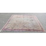 MIDDLE EASTERN CARPET WITH MAROON, BLUE AND GOLD PATTERN,