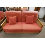 ERCOL OAK FRAMED SETTEE WITH BERGERE PANEL BACK & SIDES Condition Report: Item has