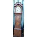 19TH CENTURY OAK LONG CASE CLOCK WITH PAINTED DIAL MARKED 'C RENNIE,