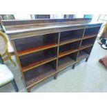 EARLY 20TH CENTURY MAHOGANY OPEN BOOKCASE WITH ADJUSTABLE SHELVES ON SQUARE SUPPORTS,