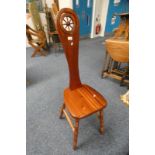 MAHOGANY WHEELBACK SPINNING CHAIR ON TURNED SUPPORTS 112 CM TALL