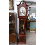 MAHOGANY LONGCASE CLOCK WITH SILVER DIAL SIGNED TEMPUS FUGIT.