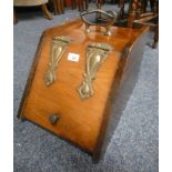 MAHOGANY COAL BOX WITH BRASS ART NOUVEAU STYLE HANDLE