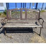 WOODEN GARDEN BENCH WITH CAST METAL ENDS