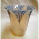 LALIQUE CAMPANULE BLUE STAINED & OPALESCENT GLASS VASE OF PANELLED TAPERING FORM WITH FLOWERS &