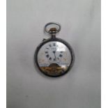 OPEN FACED POCKET WATCH WITH DIAL MARKED 8 DAYS AND OPEN ESCAPEMENT.