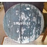 WHISKY BARREL LID MARKED 'THE SPEY SIDE 8541'