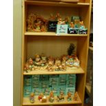 LARGE SELECTION OF PENDELFIN FIGURES ON STANDS ETC WITH VARIOUS BASES ON 3 SHELVES
