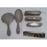 SILVER MOUNTED HAND MIRROR AND 4 SILVER BACKED BRUSHES & SILVER BACKED COMB