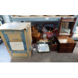 EARLY 20TH CENTURY OAK CABINET WITH MIRROR & 2 DRAWERS, VALOR 65 STOVE,
