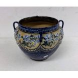 DOULTON LAMBETH POTTERY JARDINIERE WITH 4 HANDLES & FLORAL DECORATION,