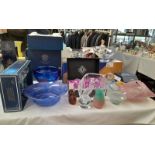 CAITHNESS BOXED GLASS ROSE BOWL, VASART GLASS BASKETS & POSIE HOLDERS,