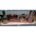 GOOD SELECTION OF BRASS & COPPERWARE INCLUDING KETTLE, WARMING PAN, JUGS,