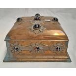 19TH CENTURY BRASS JEWELLERY BOX INSET WITH BANDED AGATE,