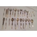 EXCELLENT SELECTION OF MOTHER OF PEARL HANDLED BUTTER KNIVES, JARS, SPOONS, PICKLE FORKS ETC.