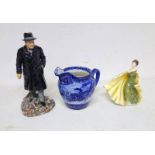 ROYAL DOULTON FIGURE OF CHURCHILL AND ONE OTHER ALEXANDRA AND DOULTON EGLINTON TOURNAMENT BLUE &