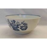 LATE 18TH CENTURY CAUGHLEY WARE BLUE & WHITE BOWL DECORATED WITH FLOWERS - 16 CM DIAMETER