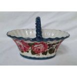 WEMYSS POTTERY BASKET WITH ROSE CABBAGE PATTERN.