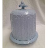 LARGE BLUE POTTERY LIDDED CHEESE DISH