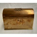 19TH CENTURY BRASS DOME TOPPED STATIONARY BOX WITH FITTED INTERIOR,