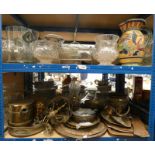 SELECTION OF CUT GLASS, CHINESE BRASS BOWLS, ARTS & CRAFTS COPPER AND BRASSWARE,