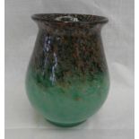MONART GREEN AND BLACK GLASS BALUSTER VASE - 17 CM TALL Condition Report: