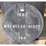 WHISKY BARREL LID MARKED '1981 MACALLAN - DISTY 564'