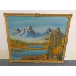 WANETA ZUBISS MOUNTAIN SCENE SIGNED GILT FRAMED OIL PAINTING 49.