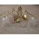 BRASS RISE & FALL LIGHT FITTING WITH GLASS SHADES,