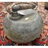 CURLING STONE WITH WOOD & METAL HANDLE Condition Report: weighs approx 18kg