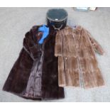 2 FUR COATS TOGETHER WITH A LEATHER HAT CASE,