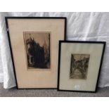 SUSAN T CRAWFORD, CATHEDRAL STREET SCENE, SIGNED IN PENCIL, FRAMED ETCHING, 30 X 19 CM,