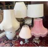 5 TABLE LAMPS WITH SHADES,