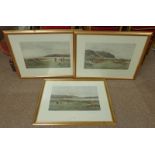 AFTER DOUGLAS ADAMS, 3 FRAMED PRINTS OF GOLFING SCENES, THE PUTTING GREEN,