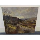 DONALD SHEARER - (ARR) 'THE COUNTRY ROAD' SIGNED UNFRAMED OIL PAINTING 63 CM X 76 CM