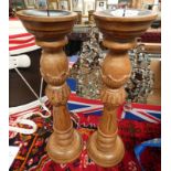 PAIR OF CARVED OAK CANDLE STICKS 46CM TALL