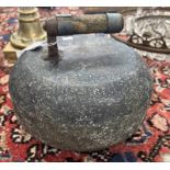 CURLING STONE WITH WOOD & METAL HANDLE