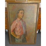 LEON MORROCCO - (ARR) SELF PORTRAIT SIGNED TO REVERSE FRAMED OIL PAINTING 115 X 75 CM