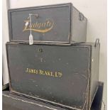 2 19TH/20TH CENTURY METAL DEEDS BOXES, 1 MARKED 'JAMES BLAKE LTD' 54.