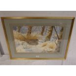 PHILIP RICKMAN 'WOODCOCK WINTERY WEATHER' SIGNED FRAMED WATERCOLOUR 36CM X 57 CM