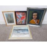 4 FRAMED OIL PAINTINGS; VALERIE FRASER, EVENING TIDE, SIGNED, PORTRAIT OF A LADY, SIGNED ROSS, ETC,