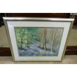 EILEEN GARDNER BLUEBELL WOOD SIGNED FRAMED PASTEL LABEL TO REVERSE 54 X 71 CM