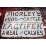 ENAMELLED SIGN 'THORLEY'S FOOD FOR CATTLE, 'LACTIFER' A MEAL FOR CALVES', 58.5 X 81.