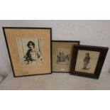 3 FRAMED ETCHING TO INCLUDE; BLIND HUGHIE, MONOGRAMMED J.